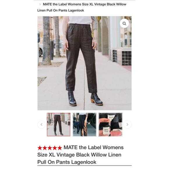 MATE the Label Womens Vintage Black Willow Linen Pull On Pants sz xs - Picture 1 of 10
